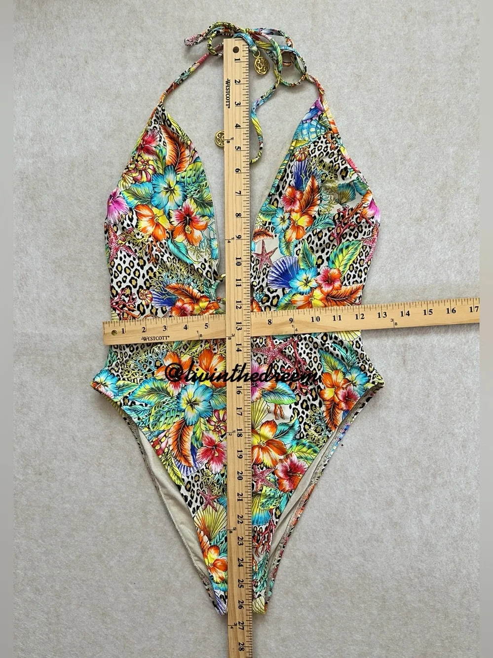 Luli Fama Jungle Tropical Floral Plunge One-Piece Swimsuit - Multicolor SZ XL